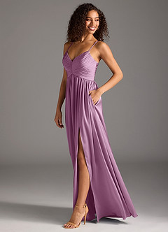 Azazie Alia Bridesmaid Dresses Wisteria A-Line Pleated Stretch Satin Dress image6