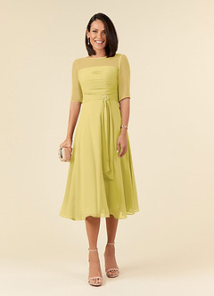 Azazie Naomi Abiti per la Madre della Sposa Abito A-Line in Chiffon Plissettato con Scollo a Barca Canarino image1