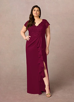 Azazie Carmen Mother of the Bride Dresses Burgundy Sheath Lace Dress image7