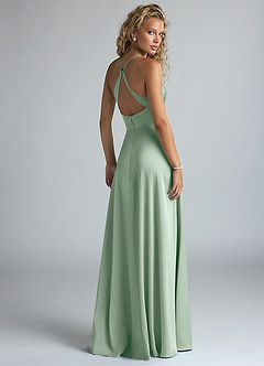 Azazie Davis Bridesmaid Dresses Agave A-Line Pleated Stretch Satin Dress image3
