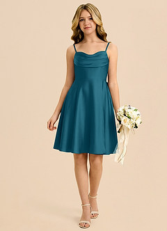 Azazie Bear Junior Ink Blue A-Line Sweetheart Neckline Stretch Satin Dress image1