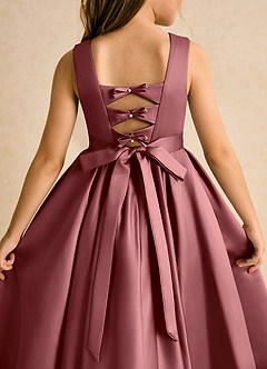 Azazie Junebuj Flower Girl Dresses Amethyst Ball-Gown Pleated Matte Satin Dress image7