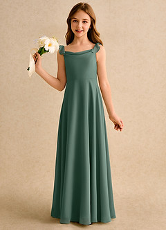 Azazie Puppy Girls Formal Flower Girl Dresses Sea Moss A-Line Pleated Chiffon Dress image3