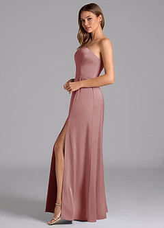 Azazie Trina Bridesmaid Dresses Dusty Rose A-Line One Shoulder Stretch Satin Dress image5