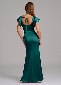 Azazie Elkie Robes de demoiselle d'honneur Robe Sirène en Satin extensible Col Carré Paon image2