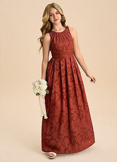 Azazie Bibiane Junior Klä av A-Line i Blommig Utbrändhet Plisserad image3