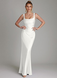 Azazie Agustina Bridesmaid Dresses White Mermaid Corset Stretch Satin Dress image1