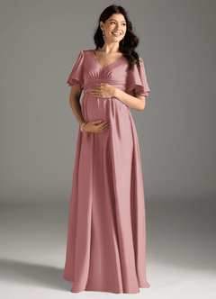 Azazie Verna Maternity Bridesmaid Dresses A-Line Ruched Stretch Satin Floor-Length Dress image3