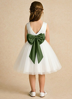Azazie Sosie Flower Girl Dresses Ivory Olive A-Line Pleated Tulle Dress image1