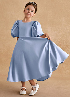 Azazie Sugarplum Abiti da Ragazza di Fiori Abito A-Line in Raso Opaco Con Maniche Ghiaccio image5