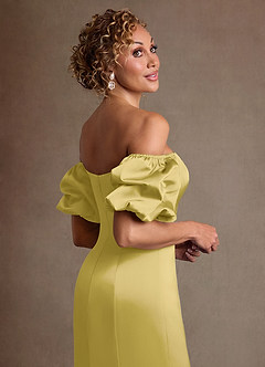 Azazie Redding Klänningar till brudens mor Klä Tubklänning i Stretch Satin Rynkad Kanariefågel image7