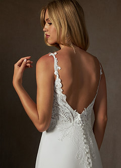 Azazie Clementina Wedding Dresses Diamond White A-Line V-Neck Sequins Stretch Crepe Dress image6