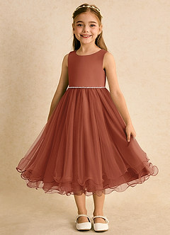 Azazie Lass Flower Girl Dresses Auburn A-Line Bow Tulle Dress image5