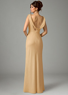 Azazie Kieryn Bridesmaid Dresses Gold Mermaid Pleated Stretch Satin Dress image6