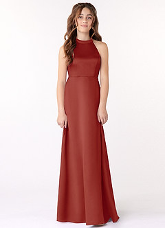 Azazie Laurel A-Linie Matter Satin Kleider Terrakotta image1
