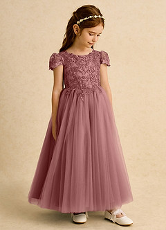 Azazie Puff Abiti da Ragazza di Fiori Abito Principessa in Tulle Pizzo Rosa Del Deserto image4