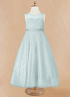 Azazie Siwa Flower Girl Dresses Mist A-Line Beaded Tulle Dress image5