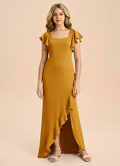 Azazie Demi Junior Robe Sirène en Satin extensible Arc Caramel écossais image6