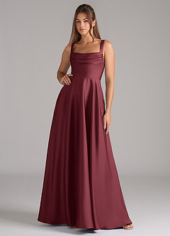 Azazie Shaude Brudtärnklänningar Klänning av A-Linje i Stretch Satin Plisserad Merlot image1