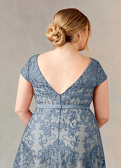 Azazie Sanna Mother of the Bride Dresses Dusty Blue Champagne A-Line Scoop Lace Tulle Dress image12