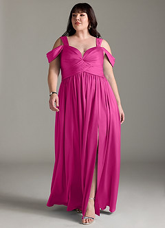 Azazie Lianne Brautjungfernkleider A-Linie Schulterfrei Stretch-Satin Kleid Fuchsia image11