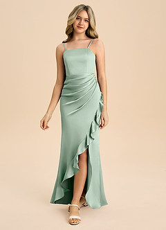 Azazie Buzzy Junior Jurk van Stretch Satijn met Kolom Geplooid Agave image5