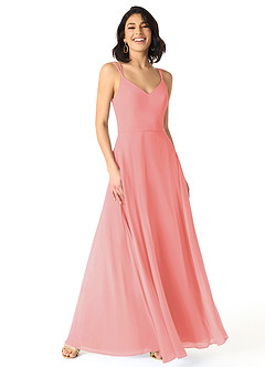 Azazie Janine Bridesmaid Dresses Coral A-Line V-Neck Chiffon Dress image1