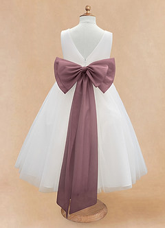 Azazie Kavi Flower Girl Dresses Ivory Vintage Mauve A-Line Bow Matte Satin Dress image8