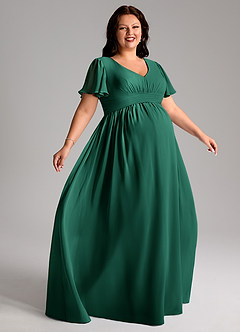 Azazie Verna Robes de demoiselle d'honneur de maternité Robe Trapèze Col V froncé Longueur ras du sol Mousseline de soie image9