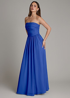 Azazie Andreina Brautjungfernkleider A-Linie Plissee Chiffon Kleid Königsblau image4