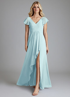 Azazie Omari Vestidos de damas de honor Vestido de Vidrio Marino de Gasa de Corte en A image3