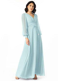 Azazie Sage Vente finale Robe Trapèze en Mousseline de soie Manche longue Cabernet image1