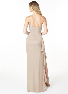 Azazie Latrice Bridesmaid Dresses White Alabaster Sheath One Shoulder Cascading Ruffles Stretch Satin Dress image2