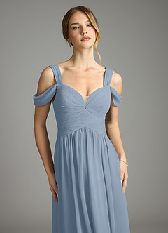 Azazie Lianne Vestidos de damas de honor Vestido de Azul Polvoriento de Gasa de Corte en A con Vestidos sin tirantes image3