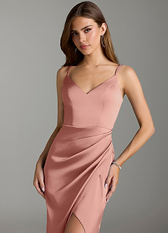 Azazie Leo Bridesmaid Dresses Rosette Sheath Pleated Stretch Satin Dress image5