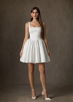 Azazie Saverina Wedding Dresses Diamond White A-Line with Pockets Satin Dress image1