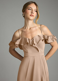 Azazie Lyra Vestidos de damas de honor Vestido de Gris Pardo de Satén Elástico de Corte en A Convertible con Vestidos sin tirantes image11