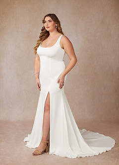 Azazie Cleopatra Vestidos de novia Vestido de Diamante Blanco de Satén con cara trasera de crepé de Corte Sirena con Scoop Lentejuelas image11