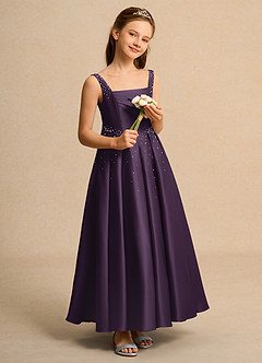 Azazie Mochi Girl Blumenmädchenkleider Ballkleid Plissee Matte Satin Kleid Pflaume image4