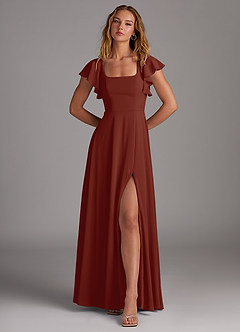 Azazie Bondi Vestidos de damas de honor Vestido de Terracota de Chifón elástico de Corte en A con Corte Lateral image4
