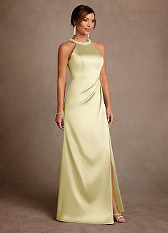 Azazie Lawrence Mother of the Bride Dresses Lemon Sorbet A-Line Pleated Stretch Satin Dress image4