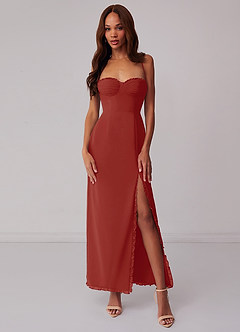 Barbie ♥ Azazie Bridesmaid Dresses Terracotta Sheath Corset Chiffon Dress image1