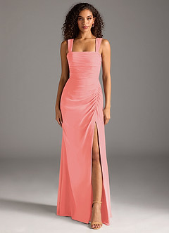 Azazie Jesaphine Bridesmaid Dresses Coral Sheath Bow Chiffon Dress image5