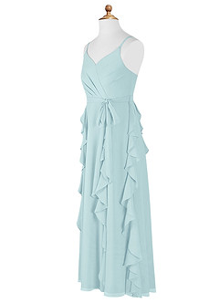 Azazie Peyton Junior Sea Glass A-Line V-Neck Cascading Ruffles Chiffon Dress image8