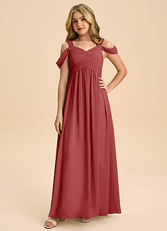 Azazie Lianne Junior Rust A-Line Off the Shoulder Chiffon Dress image3