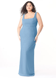 Azazie Flori Bridesmaid Dresses Powder Blue Sheath Square Neckline Chiffon Dress image9