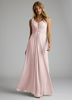 Azazie Gina Bridesmaid Dresses Blushing Pink A-Line V-Neck Pleated Chiffon Dress image1