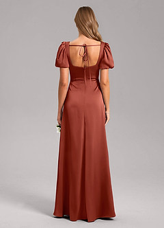 Azazie Fyona Bridesmaid Dresses Terracotta A-Line Pleated Stretch Satin Dress image2