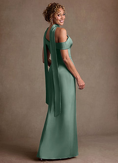 Azazie Kamala vestidos de madre de la novia Vestido de Eucalipto de Satén Elástico de Corte Recto con Hombro unilateral image5