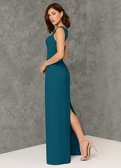 Azazie Flori Bridesmaid Dresses Ink Blue Sheath Square Neckline Chiffon Dress image5